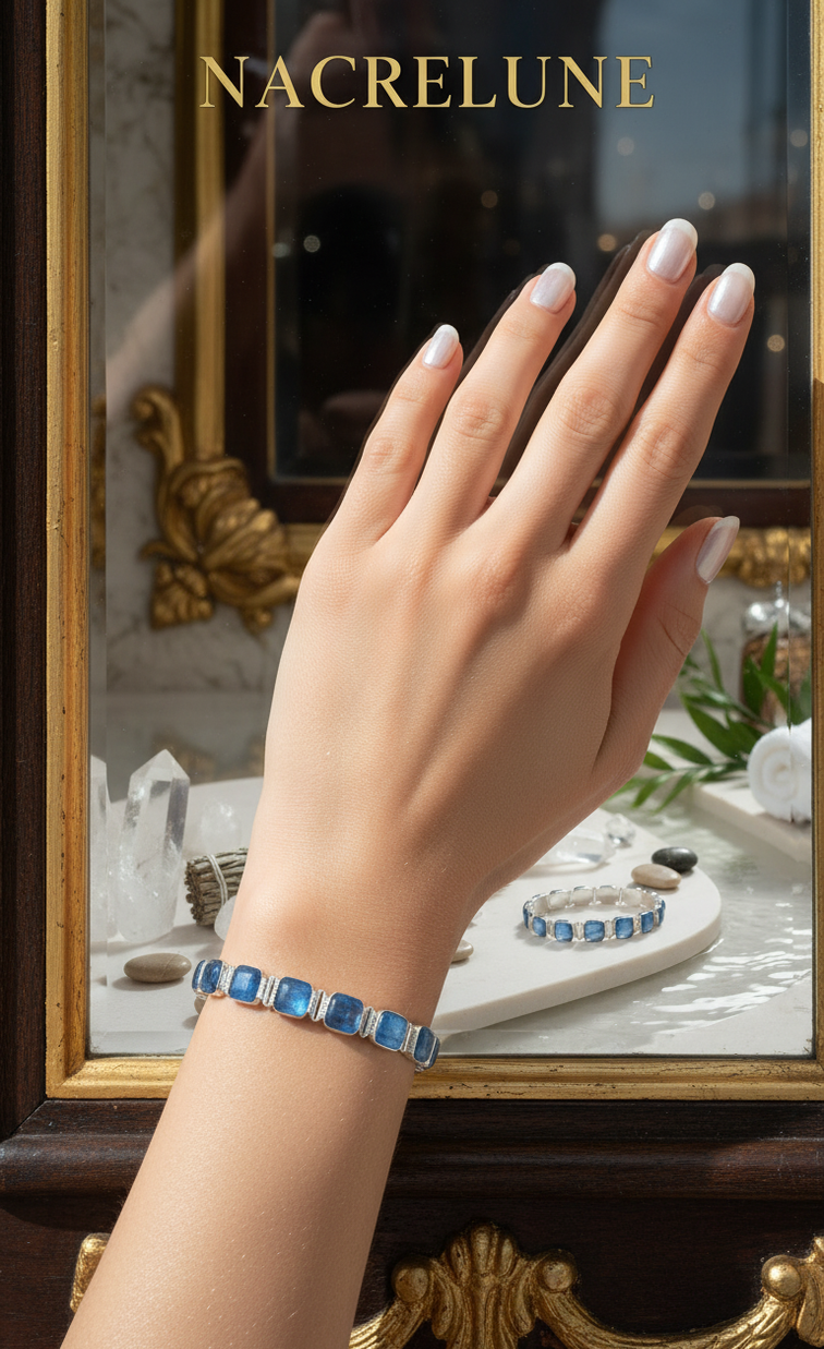 Bracelet Argent & Cyanites Polies | Pierre Bleue Auto-Purifiante – Nacrelune nacrelune.com bracelet