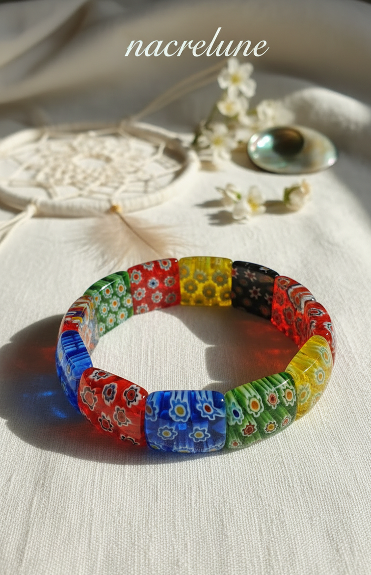 Bracelet Élastique Millefiori | Verre Vénitien Multicolore – Nacrelune nacrelune.com bracelet