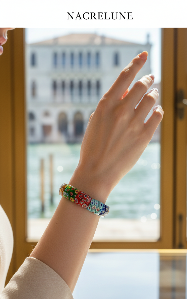 Bracelet Élastique Millefiori | Verre Vénitien Multicolore – Nacrelune nacrelune.com bracelet