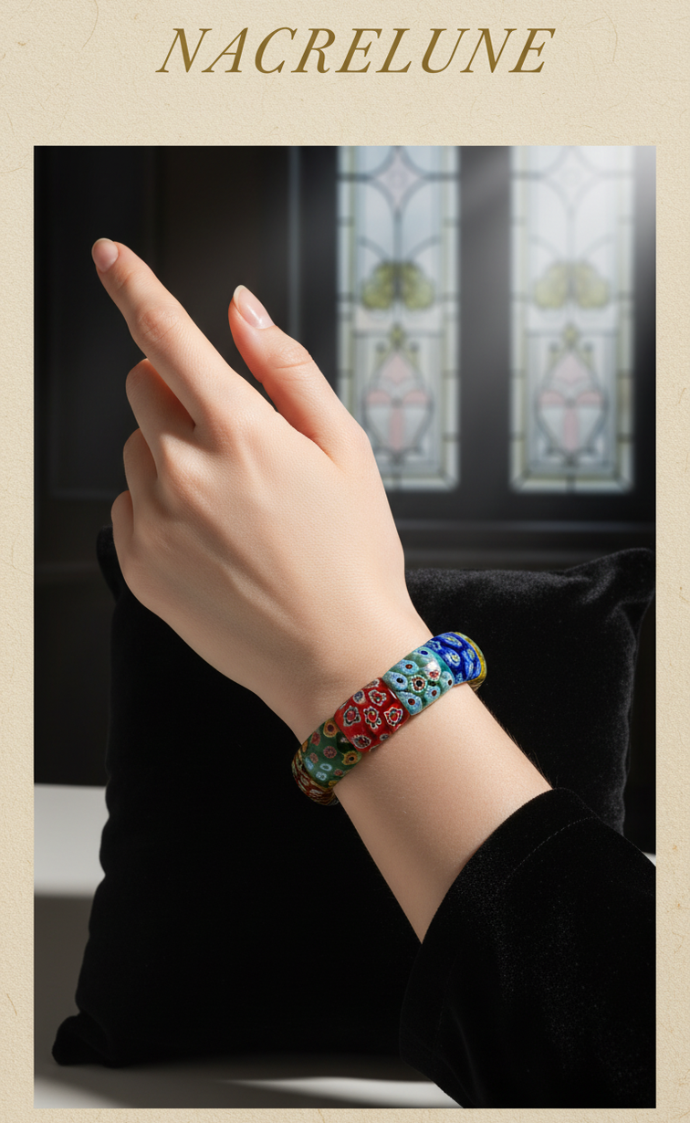Bracelet Élastique Millefiori | Verre Vénitien Multicolore – Nacrelune nacrelune.com bracelet