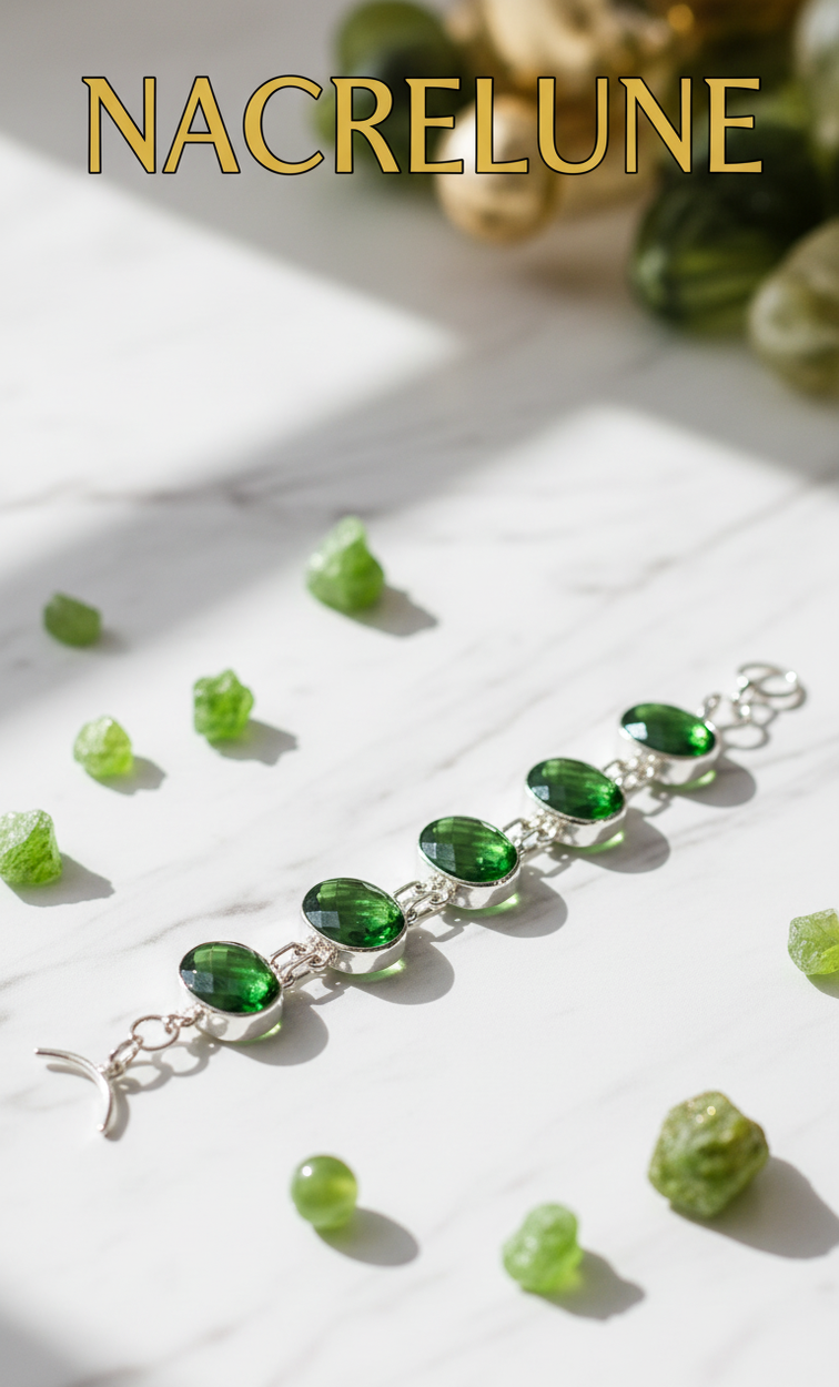 Bracelet Argent & Quartz Verts Taillés | Grosses Pierres Naturelles – Nacrelune nacrelune.com bracelet