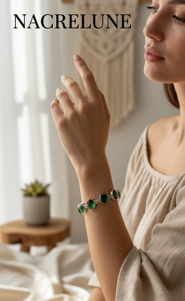 Bracelet Argent & Quartz Verts Taillés | Grosses Pierres Naturelles – Nacrelune nacrelune.com bracelet