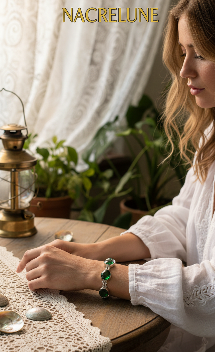 Bracelet Argent & Quartz Verts Taillés | Grosses Pierres Naturelles – Nacrelune nacrelune.com bracelet