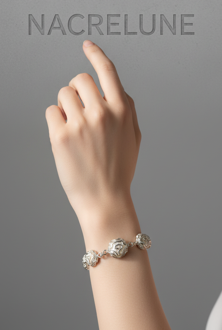Bracelet Argent 925 en Forme de Rose - Motif Floral Sculpte | NACRELUNE NACRELUNE bracelet