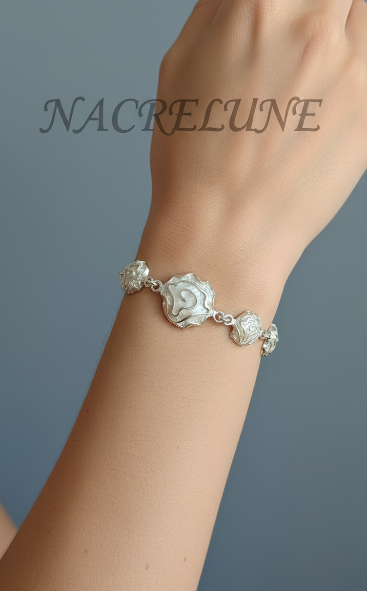 Bracelet Argent 925 en Forme de Rose - Motif Floral Sculpte | NACRELUNE NACRELUNE bracelet