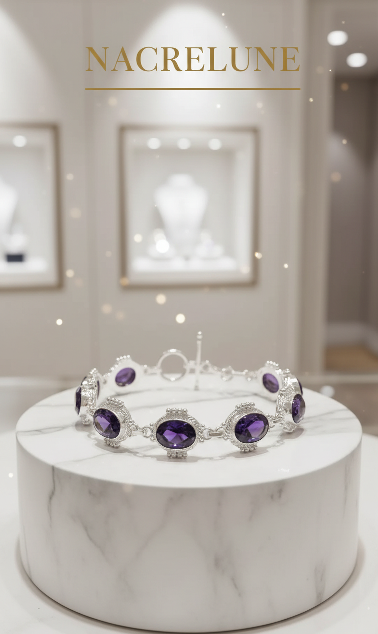 Bracelet Argent & Améthystes Taillées | Pierres 14x10mm – Nacrelune nacrelune.com bracelet