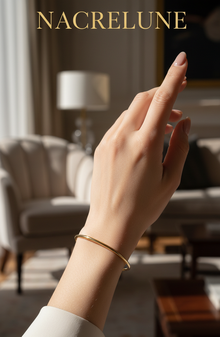 Bracelet Jonc Uni Plaqué Or 18K – Acier Inoxydable 304 & Revêtement Ionique NACRELUNE bracelet