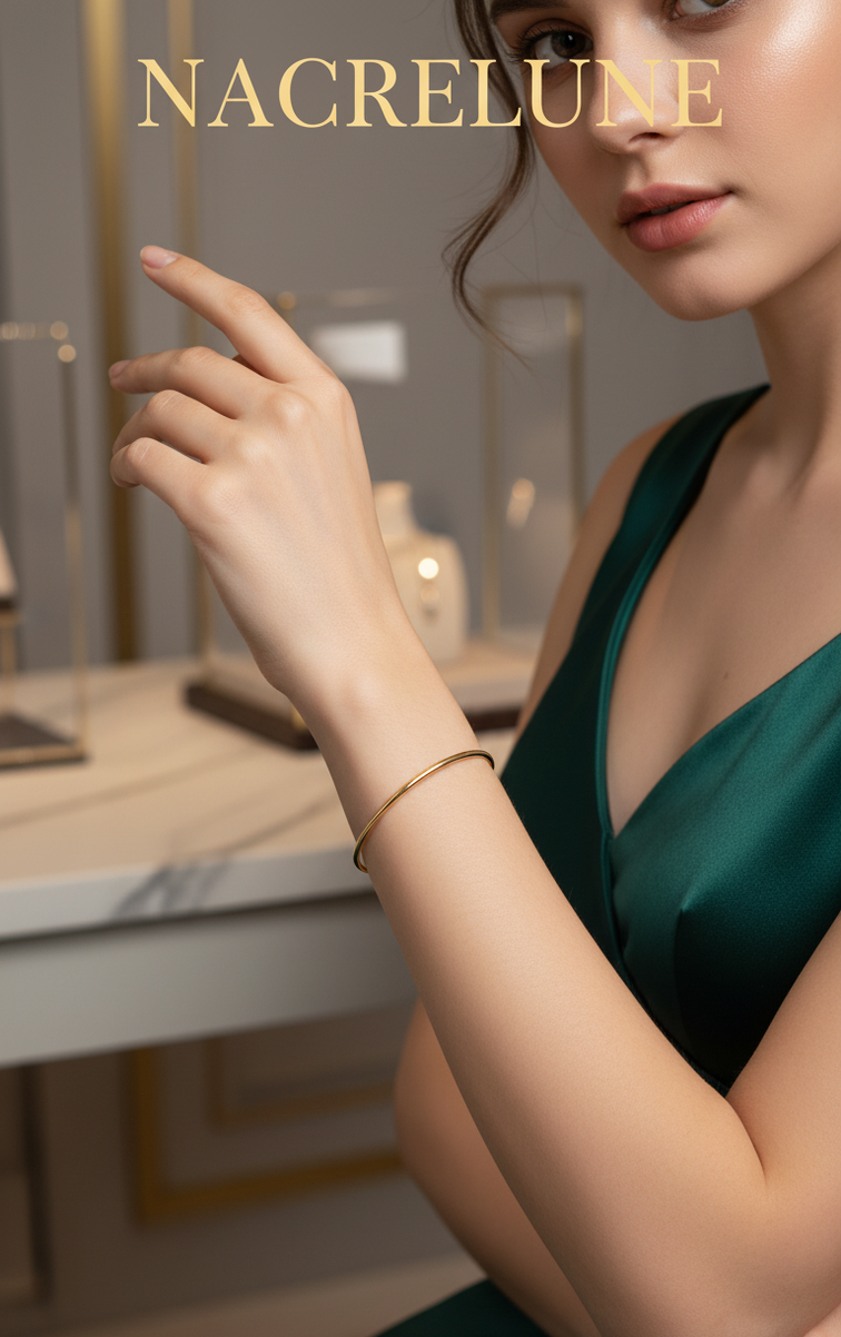 Bracelet Jonc Uni Plaqué Or 18K – Acier Inoxydable 304 & Revêtement Ionique NACRELUNE bracelet