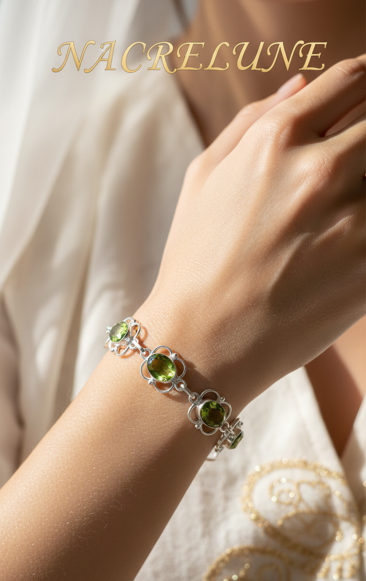 Bracelet Argent & Péridots (Olivine) | Pierre Verte Naturelle – Nacrelune nacrelune.com bracelet
