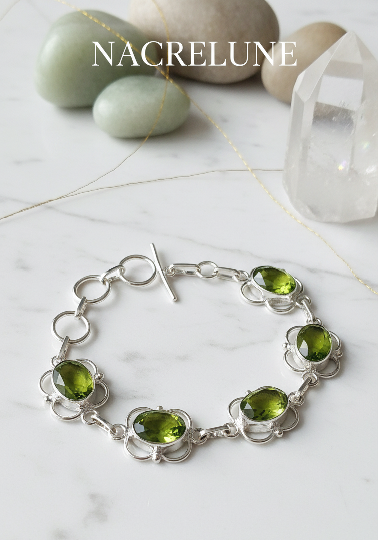 Bracelet Argent & Péridots (Olivine) | Pierre Verte Naturelle – Nacrelune nacrelune.com bracelet