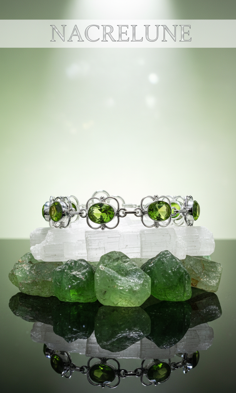 Bracelet Argent & Péridots (Olivine) | Pierre Verte Naturelle – Nacrelune nacrelune.com bracelet
