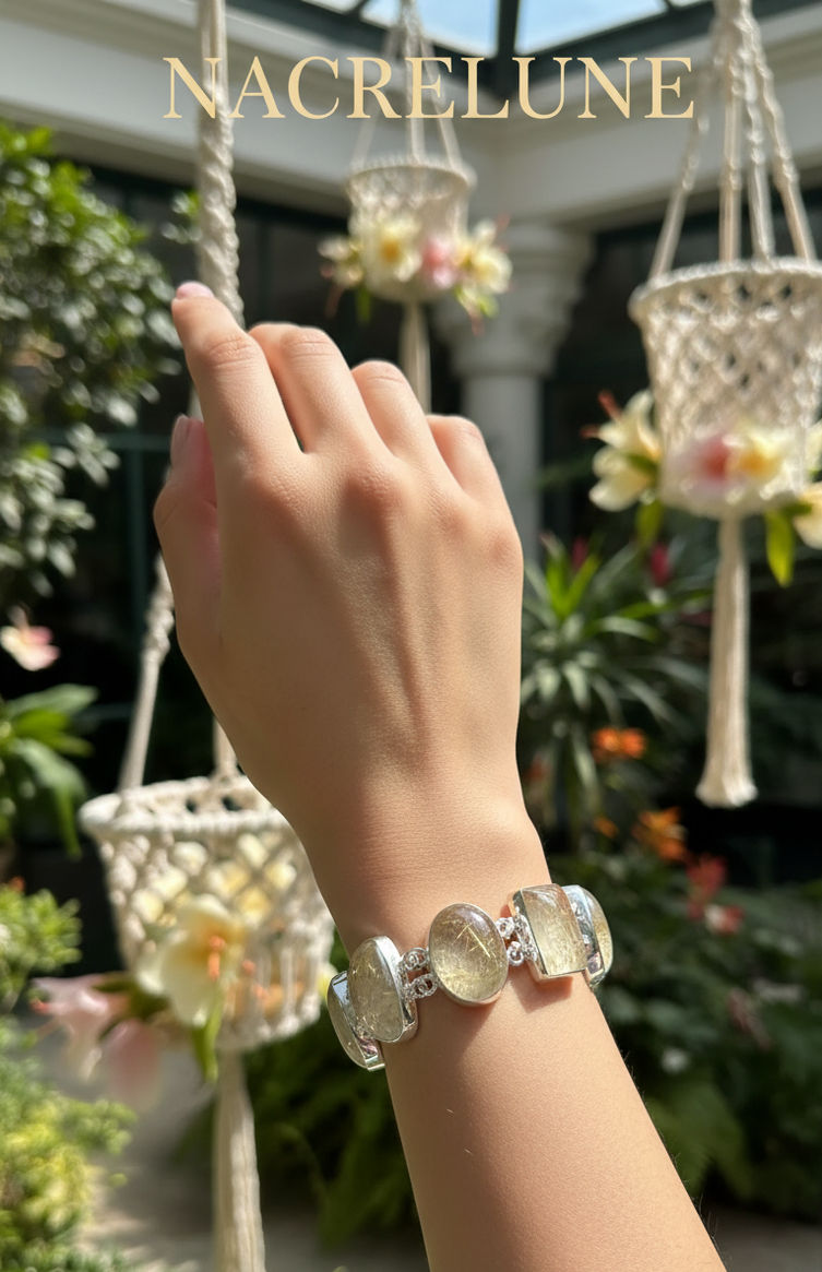 Bracelet en argent avec quartz rutiles dorés nacrelune.com bracelet