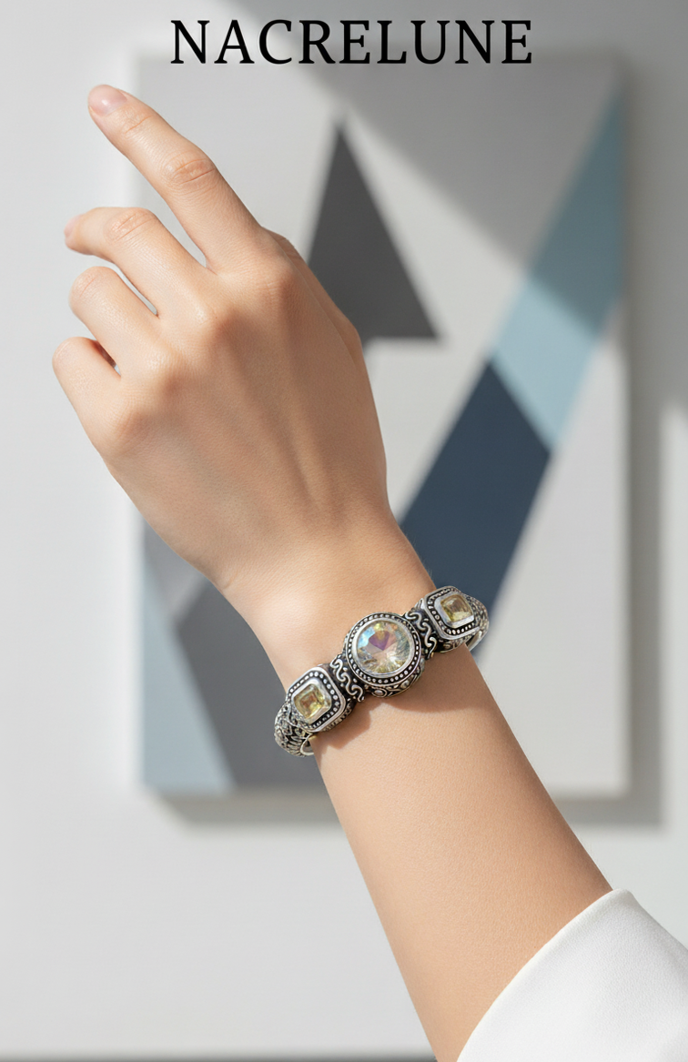 Silver bracelet with treated topaz "mystical rainbow"