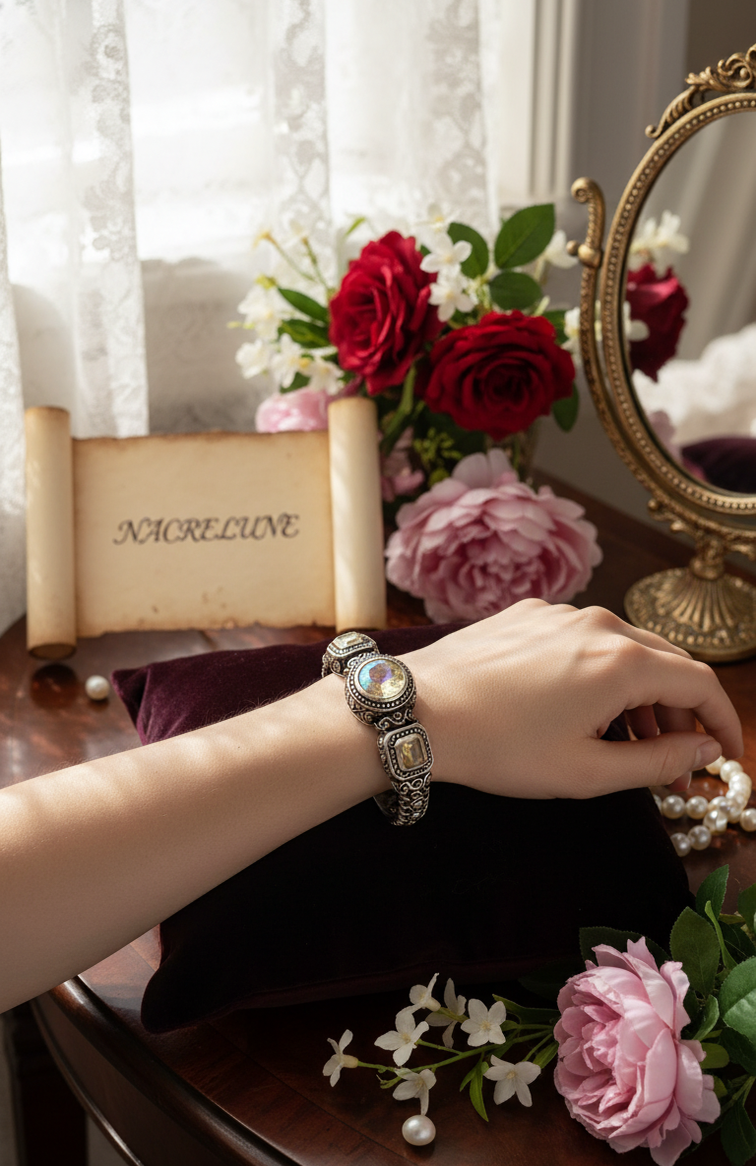 Silver bracelet with treated topaz "mystical rainbow"