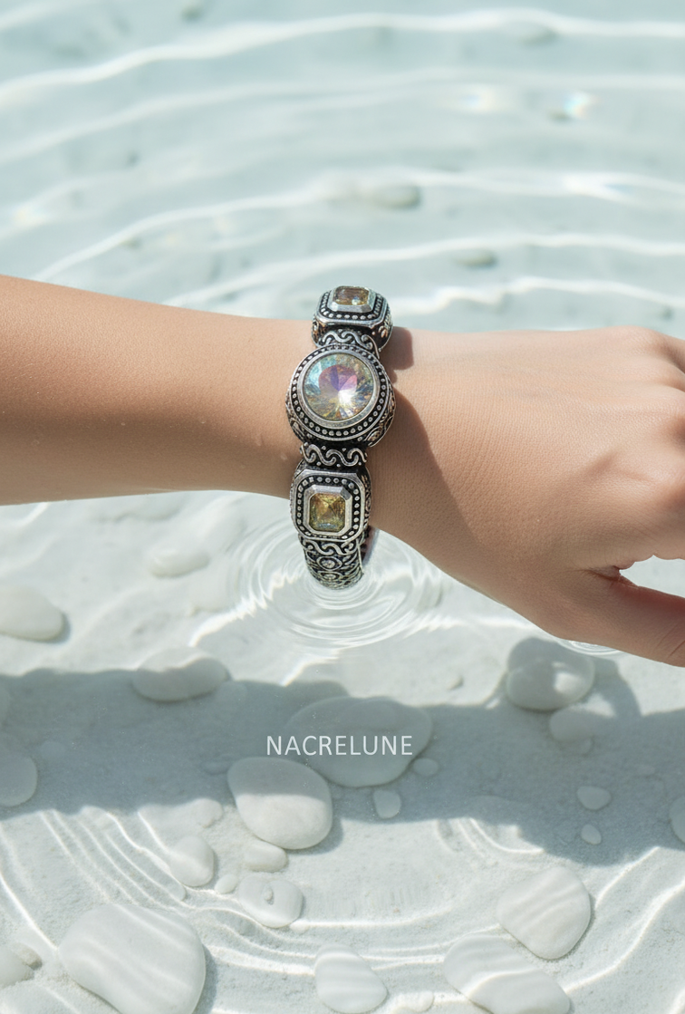 Silver bracelet with treated topaz "mystical rainbow"