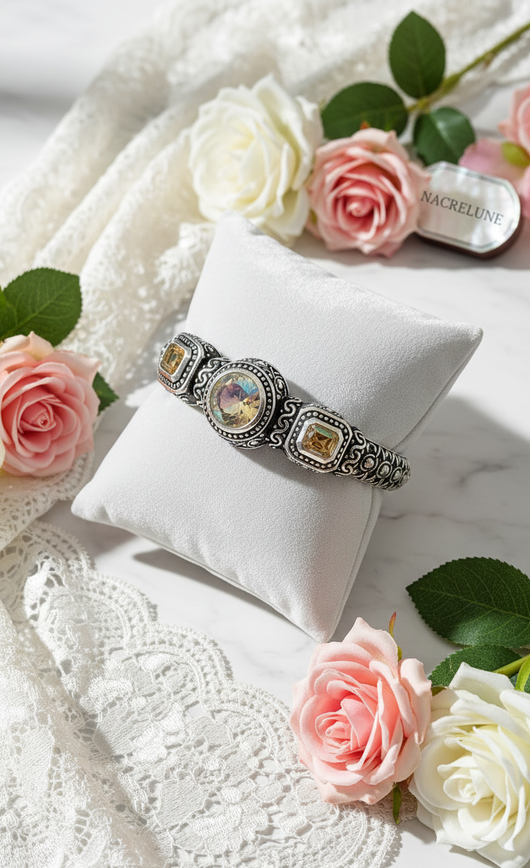 Silver bracelet with treated topaz "mystical rainbow"