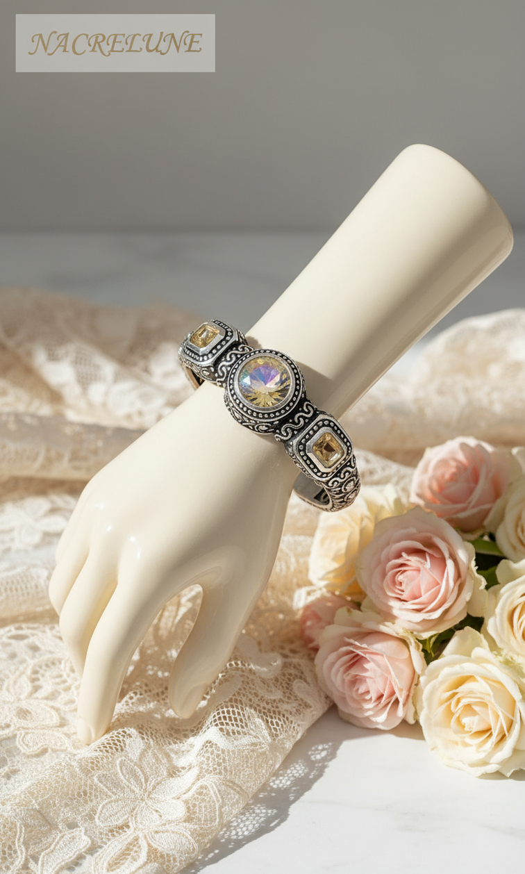 Silver bracelet with treated topaz "mystical rainbow"