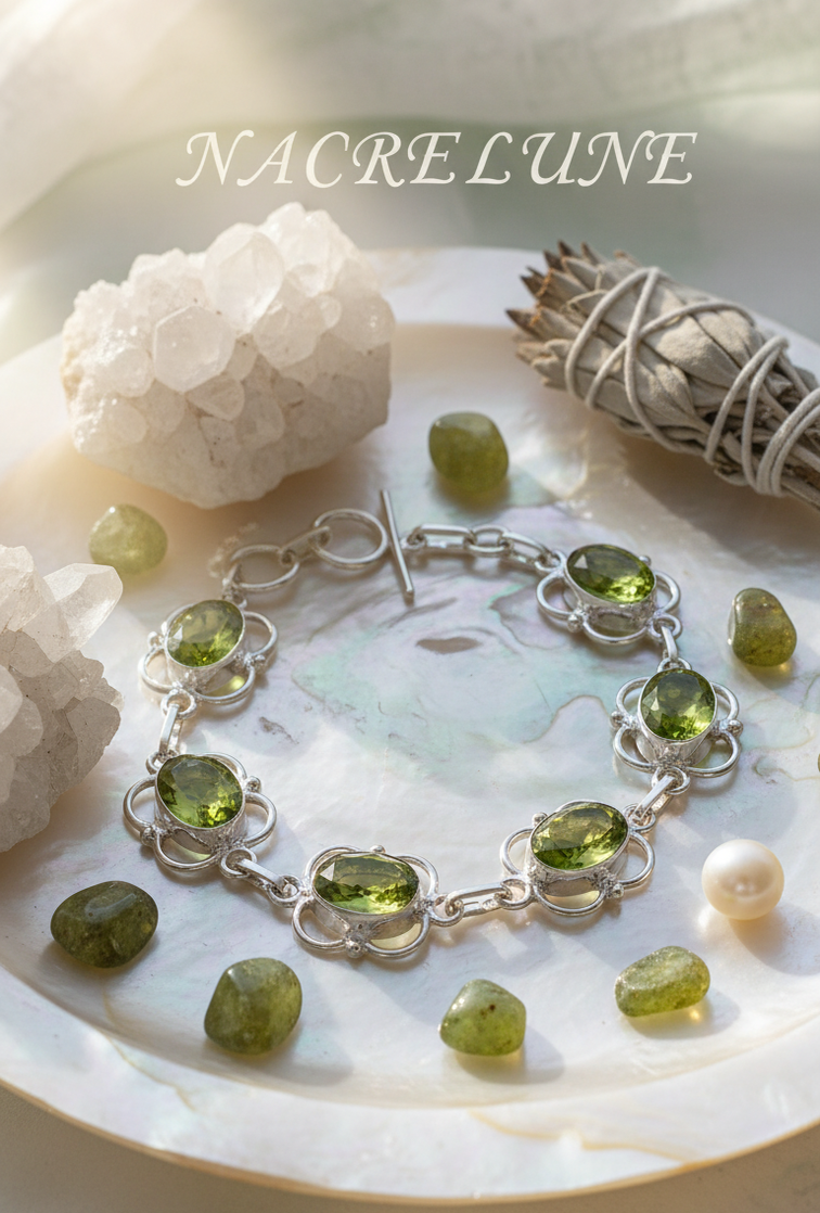 Bracelet Argent & Péridots (Olivine) | Pierre Verte Naturelle – Nacrelune nacrelune.com bracelet