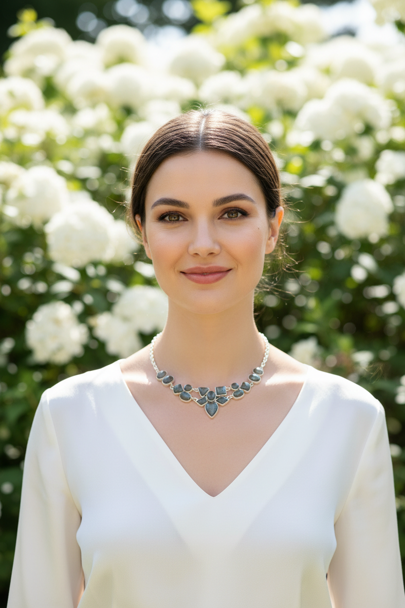 Collier en argent 925 avec labradorites naturelles nacrelune.com collier