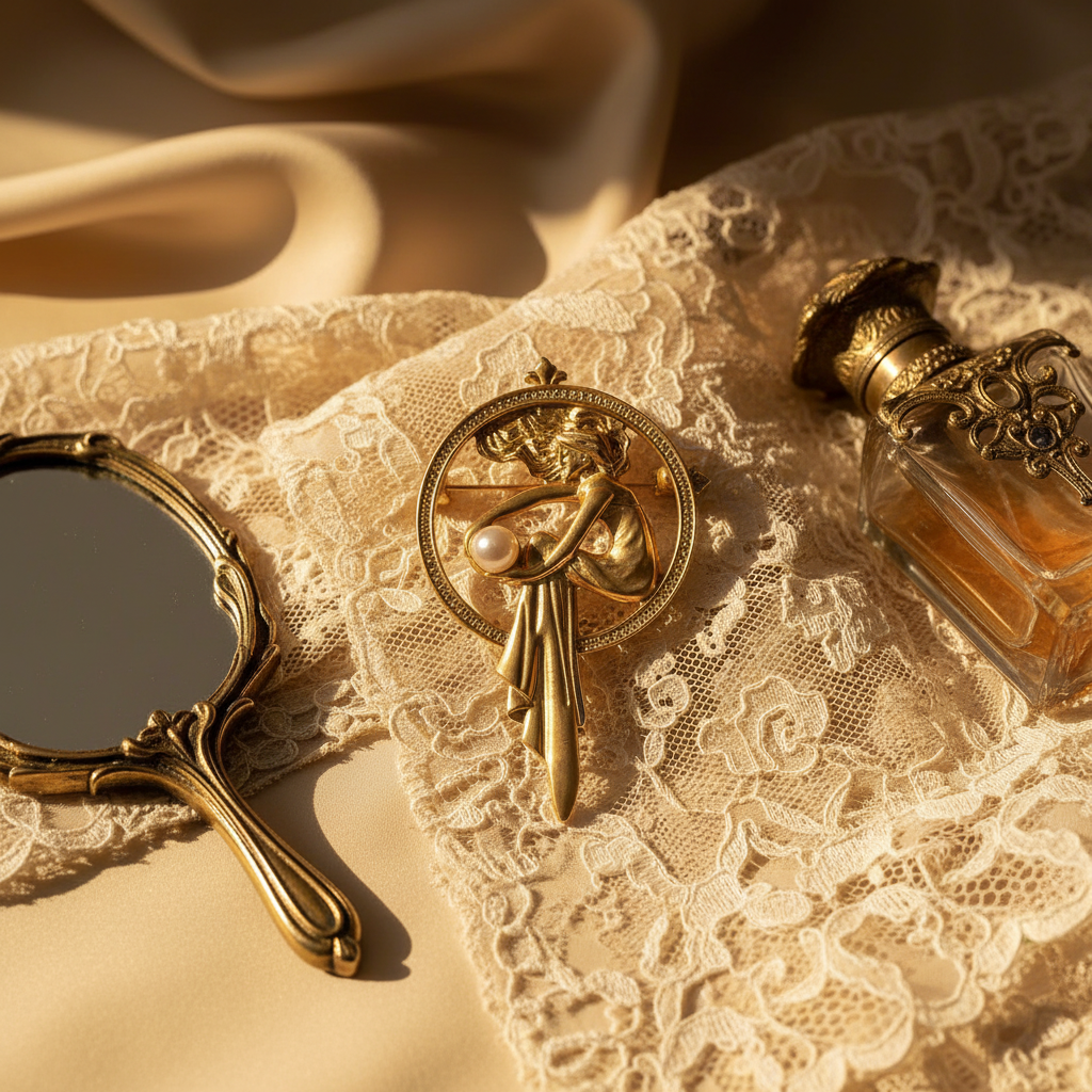 Broche art nouveau flat lay dentelle