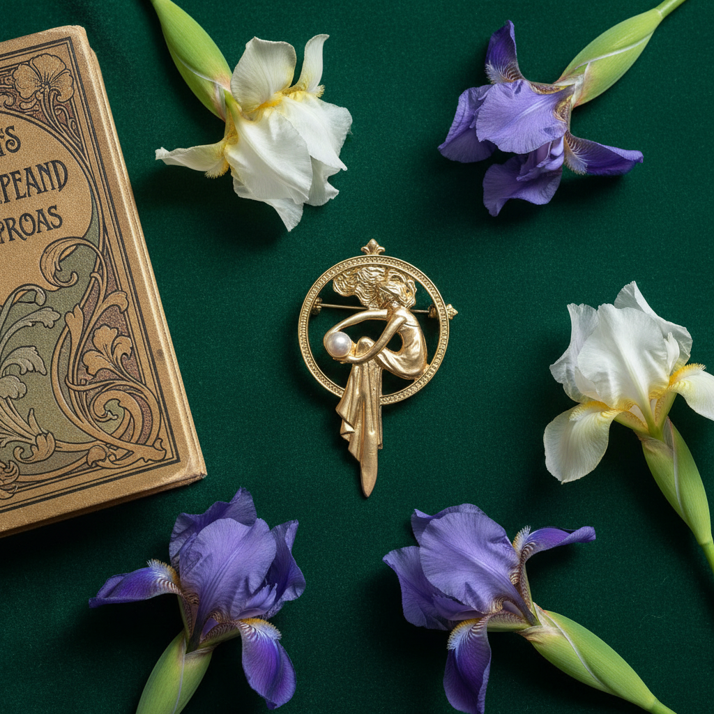 Broche art nouveau flat lay velours