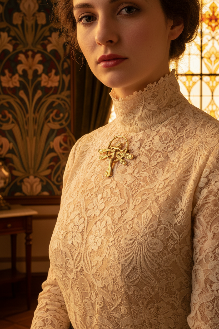 Broche dorée art nouveau nacrelune.com broche