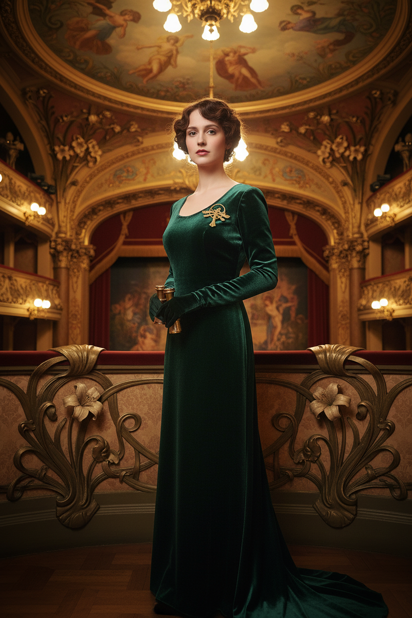 Broche dorée art nouveau théâtre