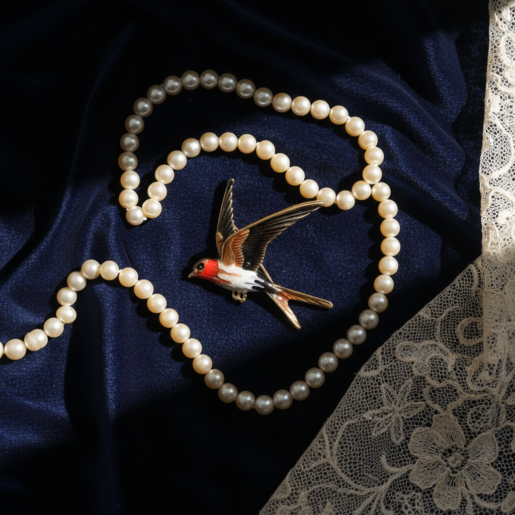 Broche hirondelle flat lay luxe