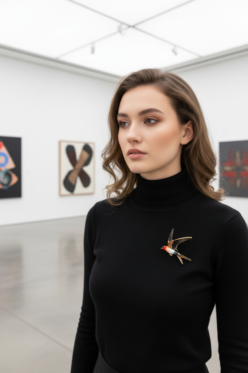 Broche hirondelle portée galerie