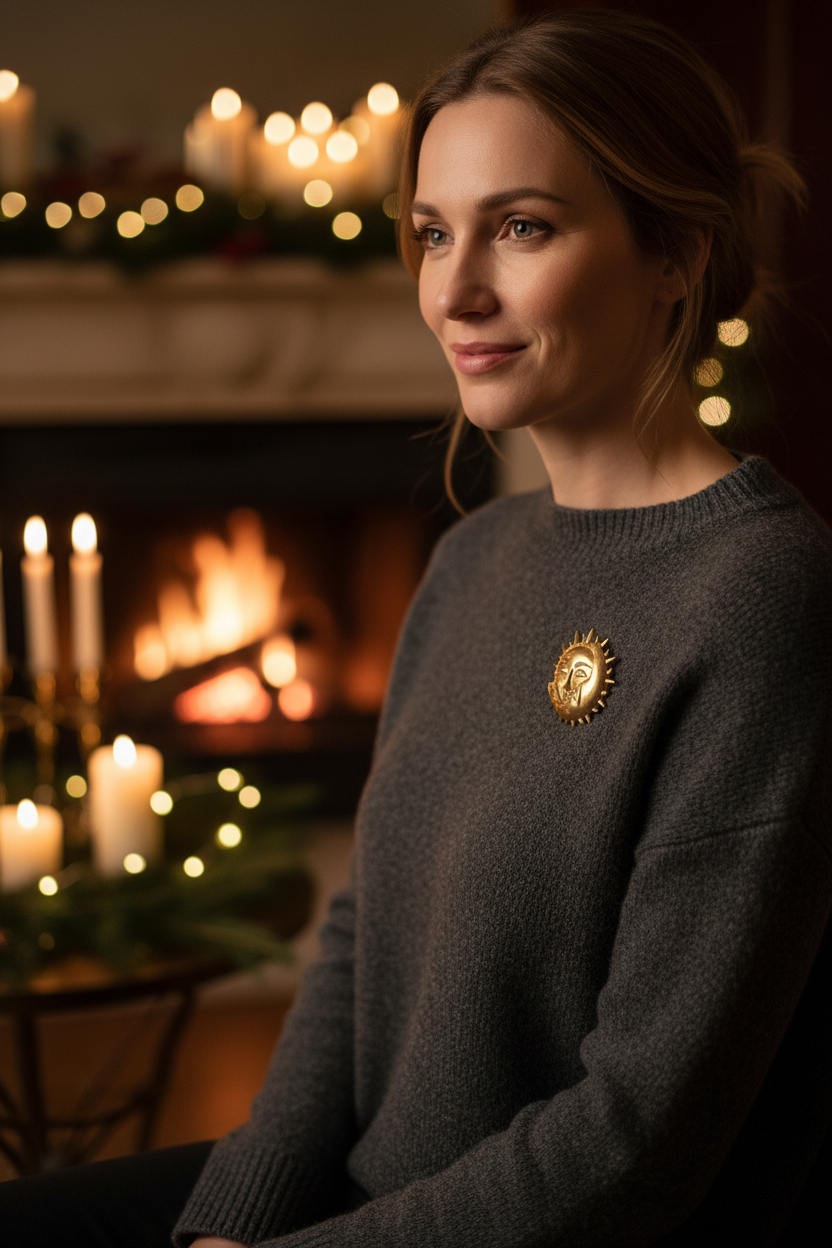 Broche lune soleil cheminée