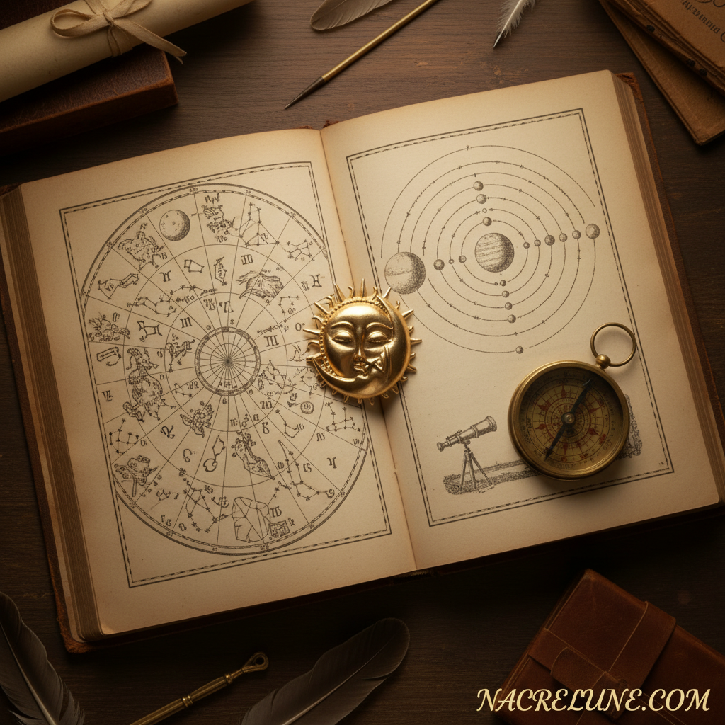 Broche lune soleil flat lay astronomie