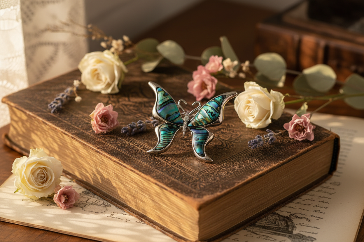 Broche papillon en nacre nacrelune.com broche