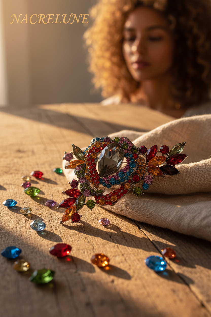 Broche Strass Multicolores – Bijou Fantaisie Artisanal | NACRELUNE nacrelune.com broche