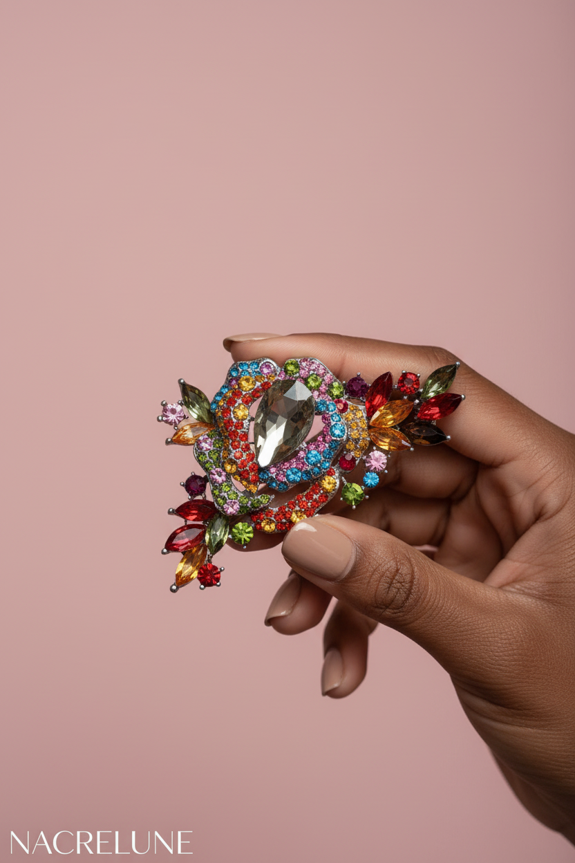 Broche Strass Multicolores – Bijou Fantaisie Artisanal | NACRELUNE nacrelune.com broche