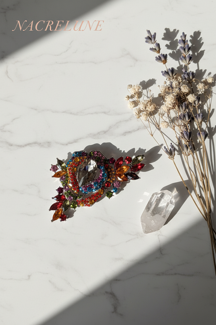 Broche Strass Multicolores – Bijou Fantaisie Artisanal | NACRELUNE nacrelune.com broche