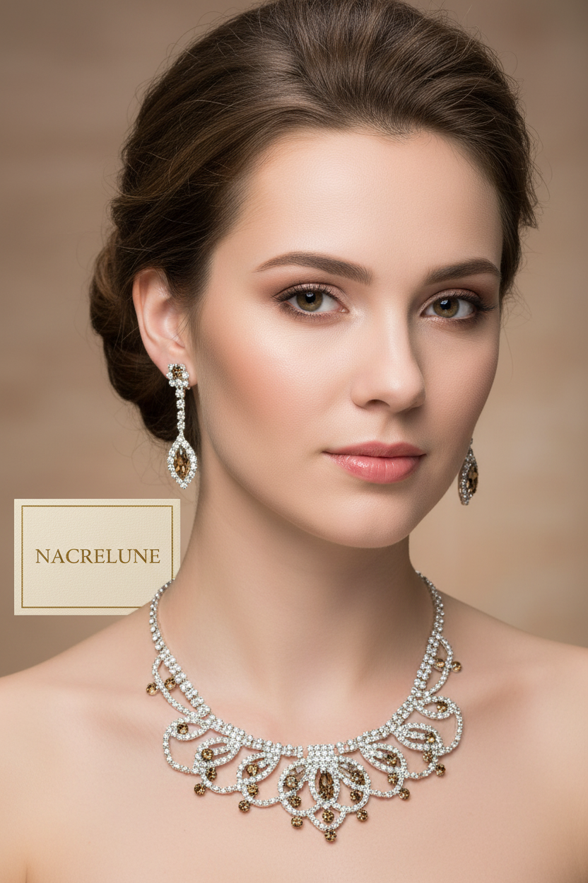 Parure en strass blancs et topazes nacrelune.com parure