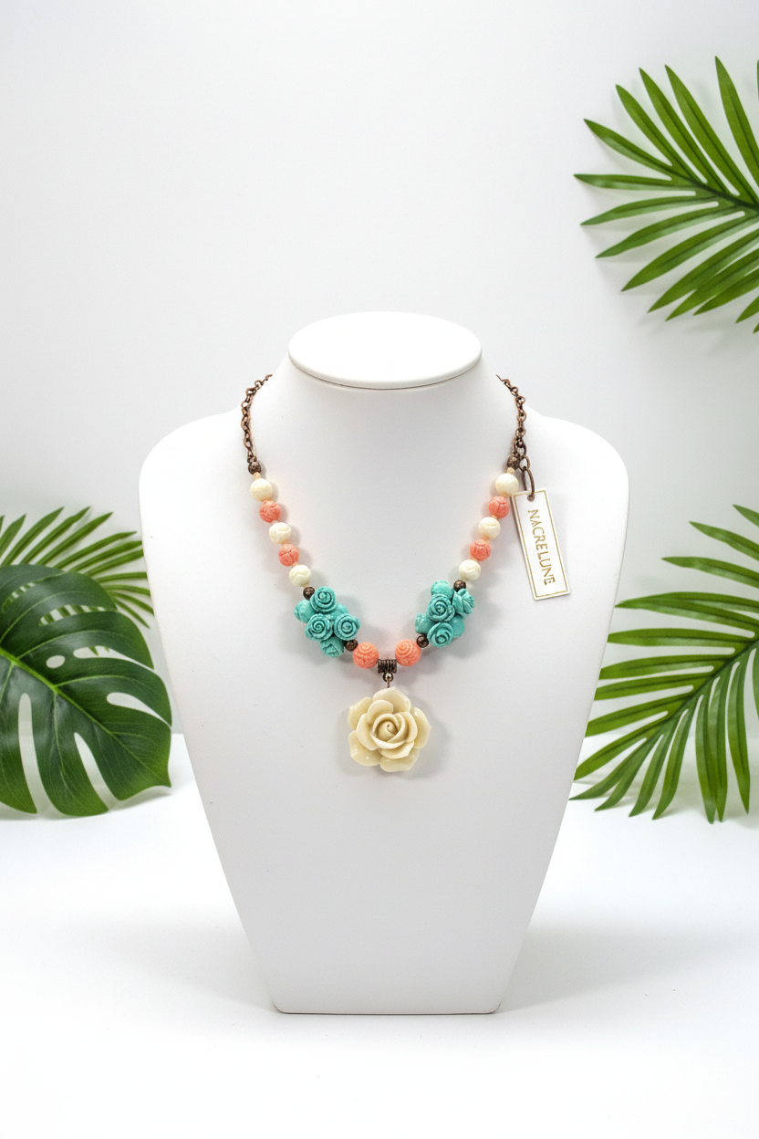 Collier Fleurs & Perles Imitation Corail – NACRELUNE NACRELUNE collier