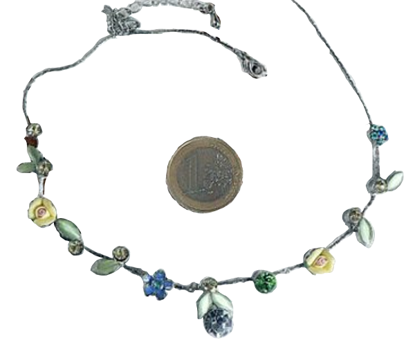 Rhinestone and porcelain flower necklace C150