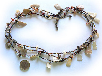 3 row seed beads and mother-of-pearl necklace C86