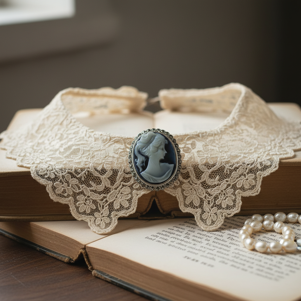 Broche camée bleu en argent 925 et marcassites nacrelune.com broche