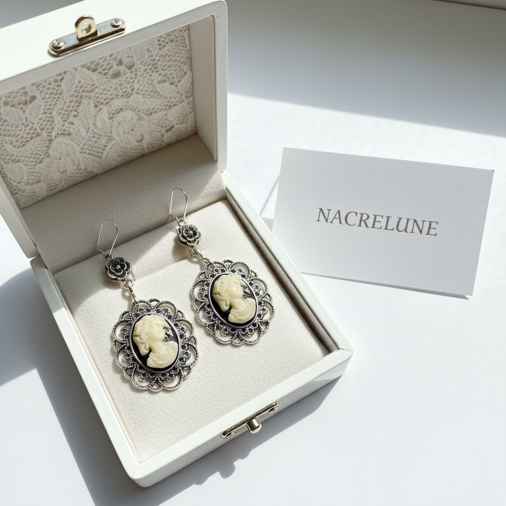 Boucles d’oreille camée jolie dame nacrelune.com boucles d'oreille