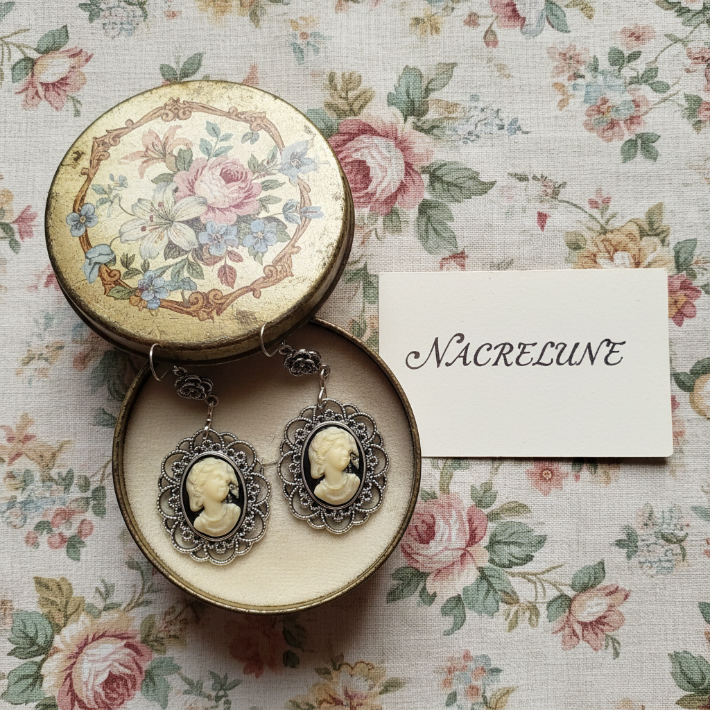 Boucles d’oreille camée jolie dame nacrelune.com boucles d'oreille