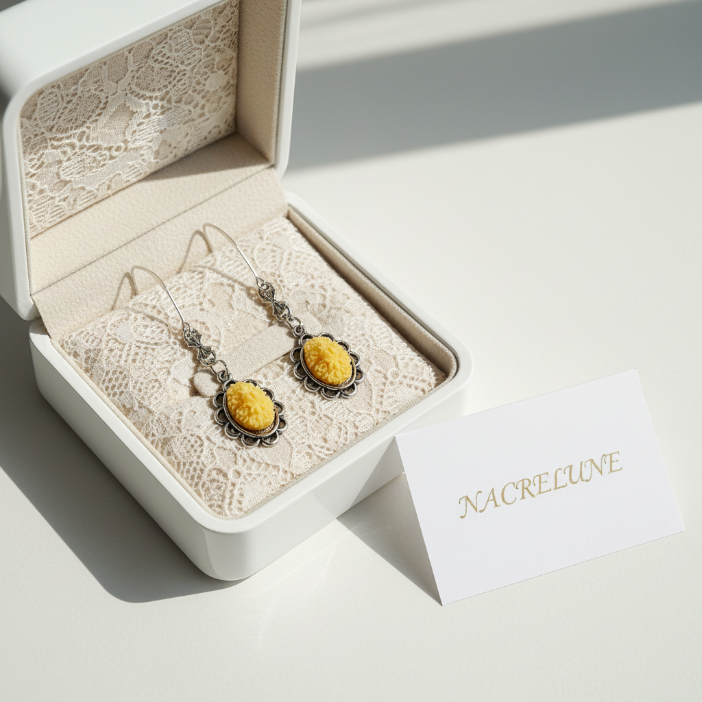 Boucles camée fleurs en resine nacrelune.com boucles d'oreille