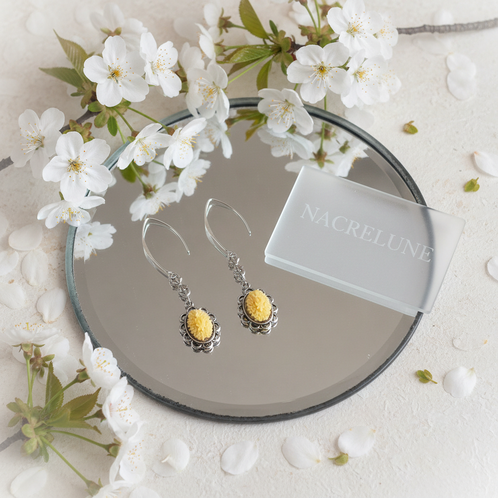 Boucles camée fleurs en resine nacrelune.com boucles d'oreille