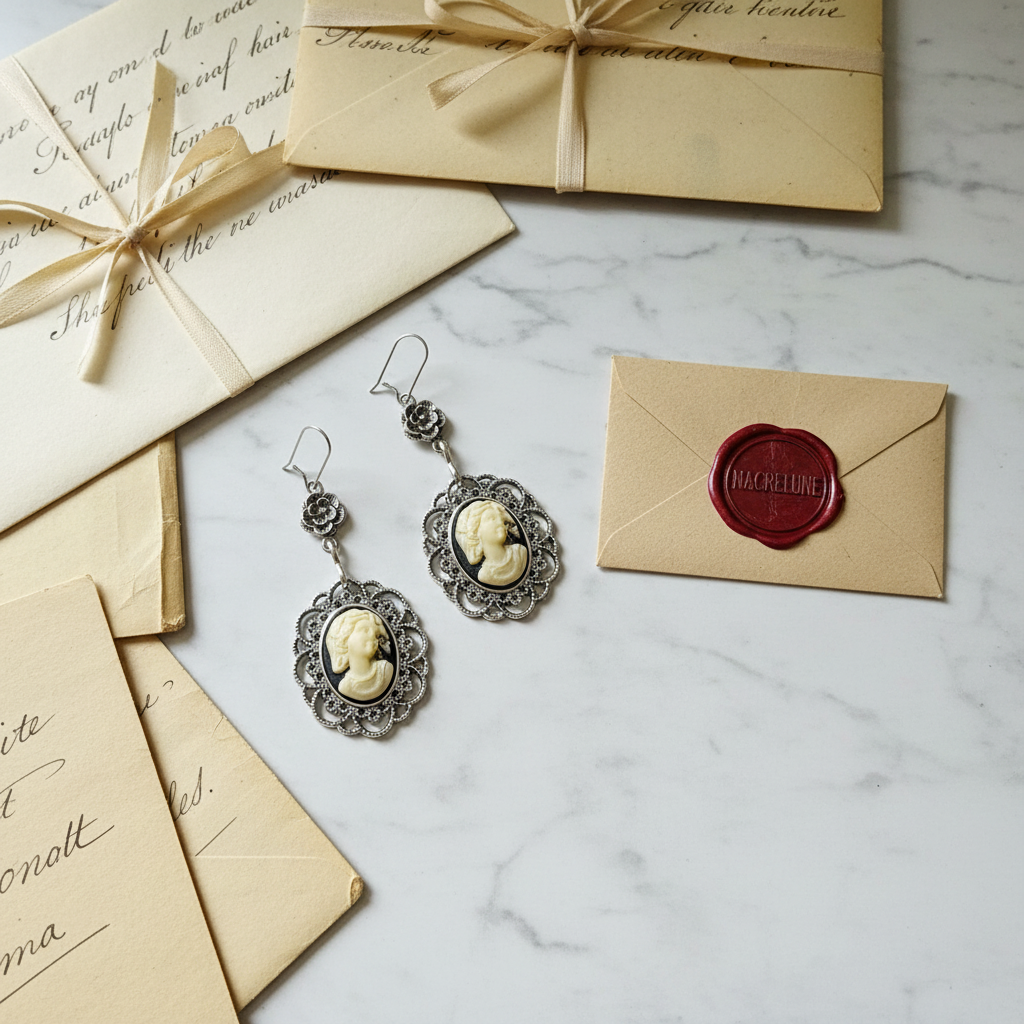 Boucles d’oreille camée jolie dame nacrelune.com boucles d'oreille