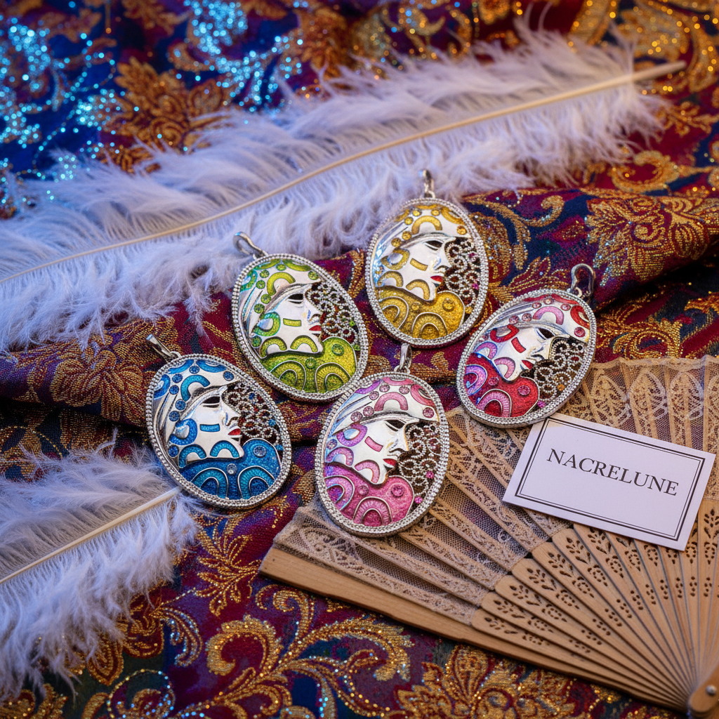 Pendentif en forme de masque, choisissez votre couleur nacrelune.com collier