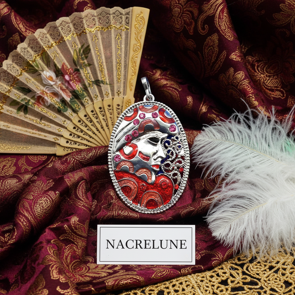 Pendentif en forme de masque, choisissez votre couleur Rouge nacrelune.com collier