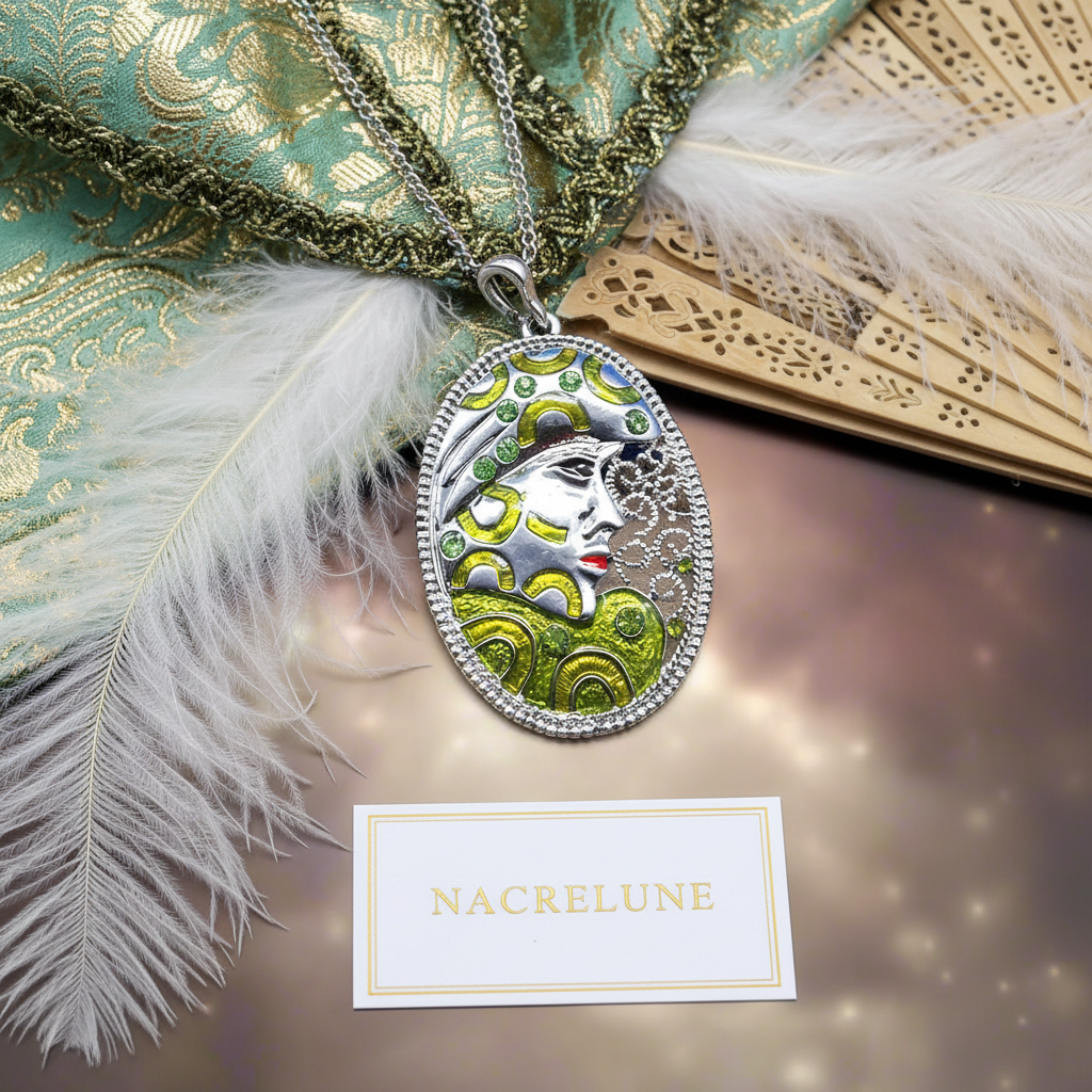 Pendentif en forme de masque, choisissez votre couleur Vert nacrelune.com collier