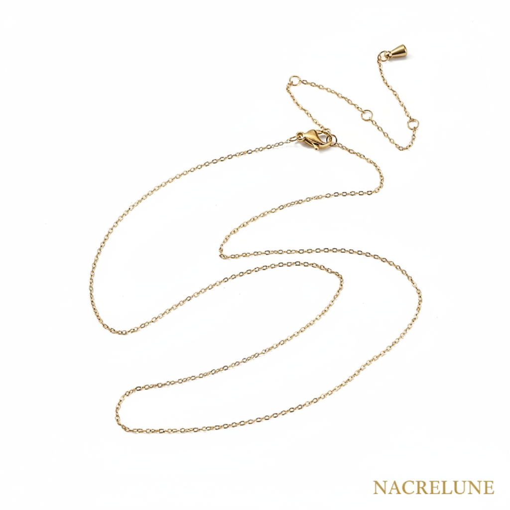 Chaine en acier inoxydable plaqué or 18K longueur 43cm nacrelune.com collier