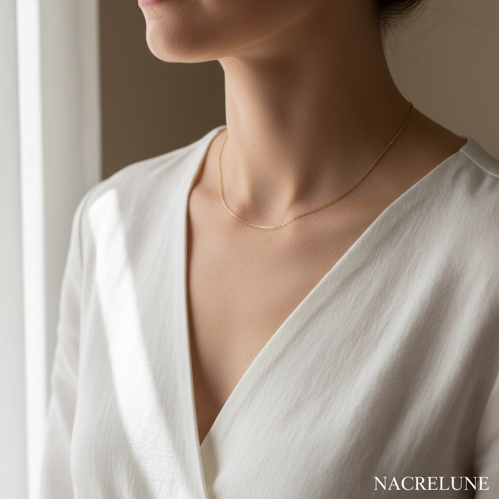 Chaine en acier inoxydable plaqué or 18K longueur 43cm nacrelune.com collier